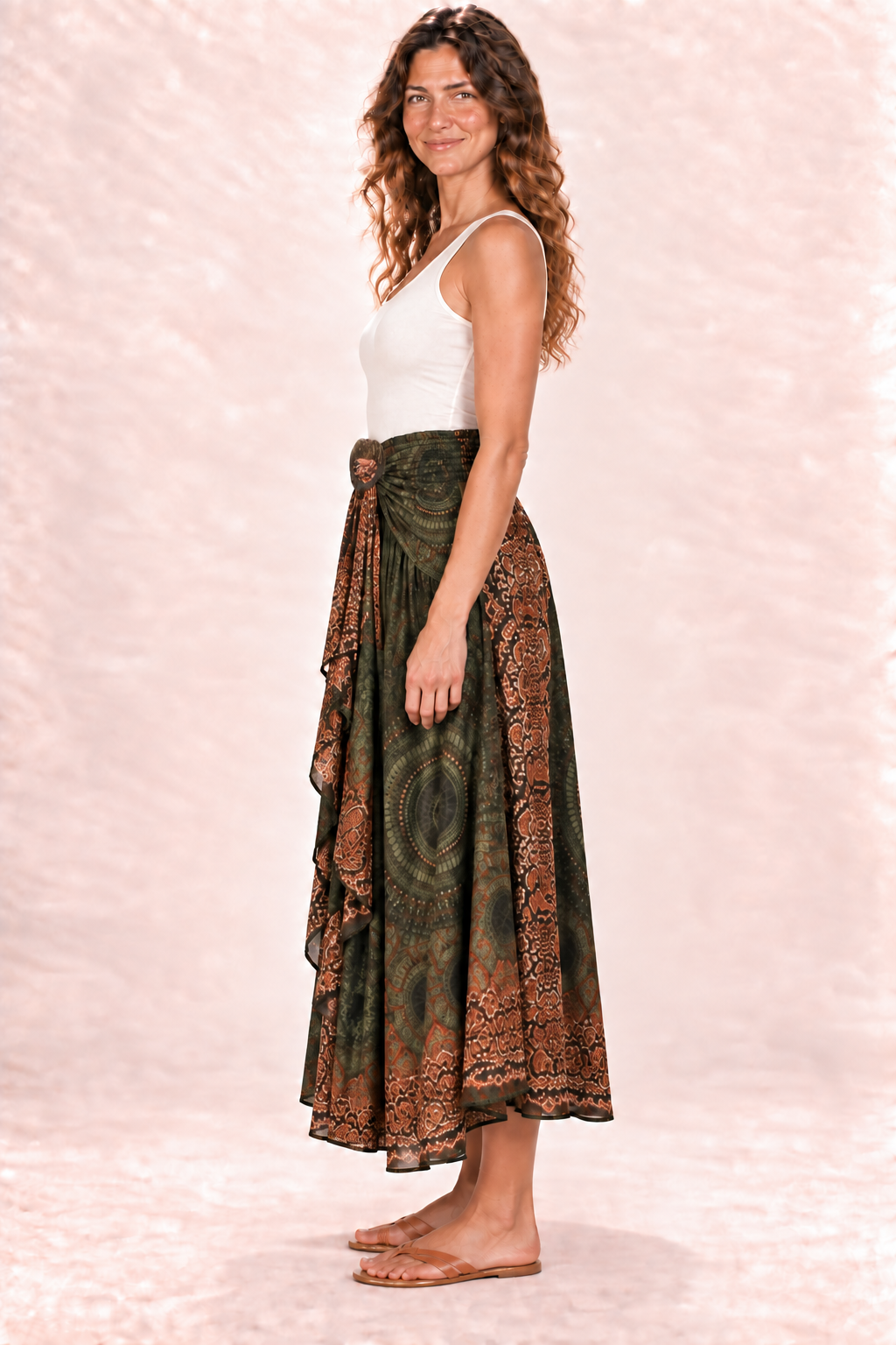 Coco Dress - Olive Rust Pattern — Skirt — Side