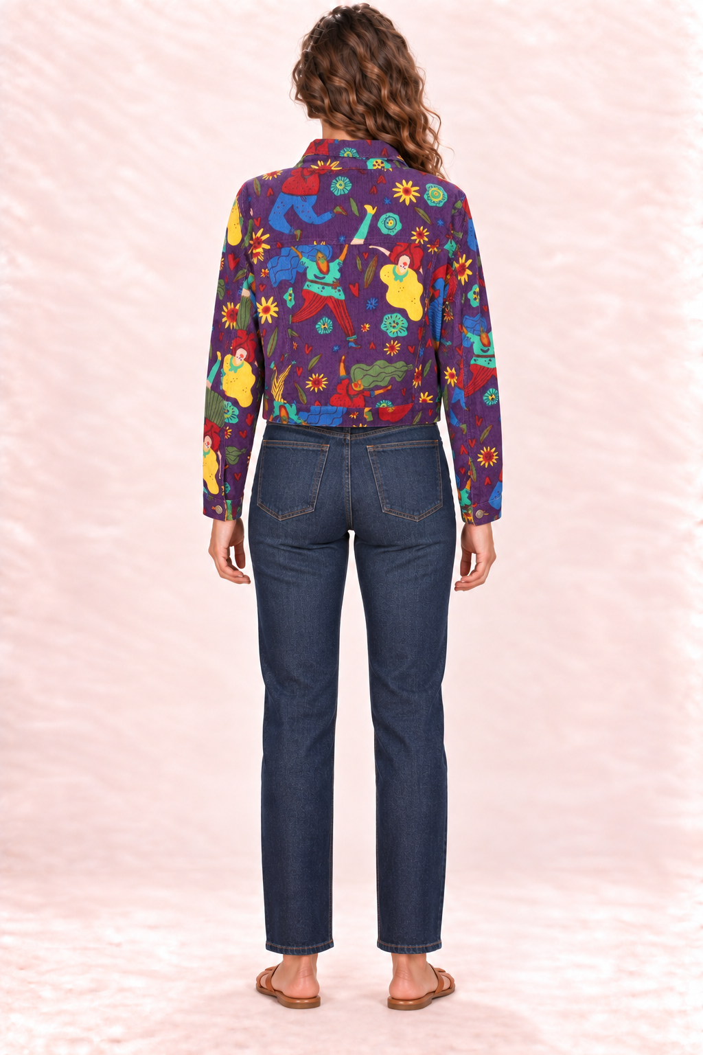 Corduroy Jacket - Purple Multicolour Abstract Pattern — Back