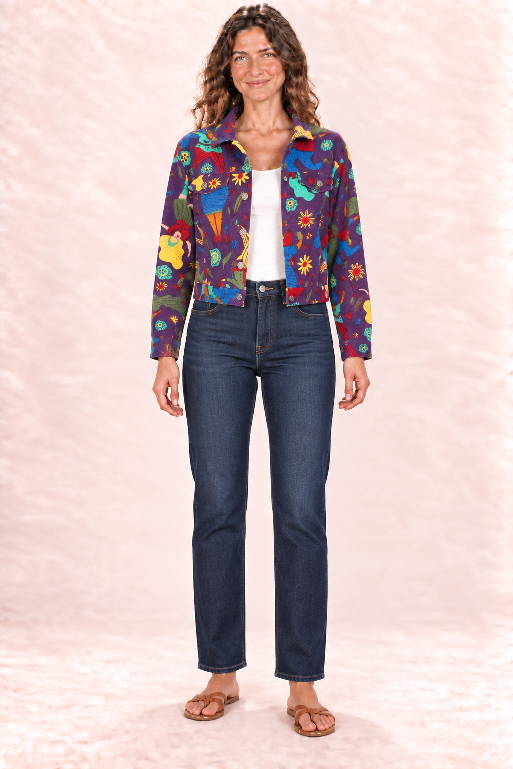 Corduroy Jacket - Purple Multicolour Abstract Pattern — front view