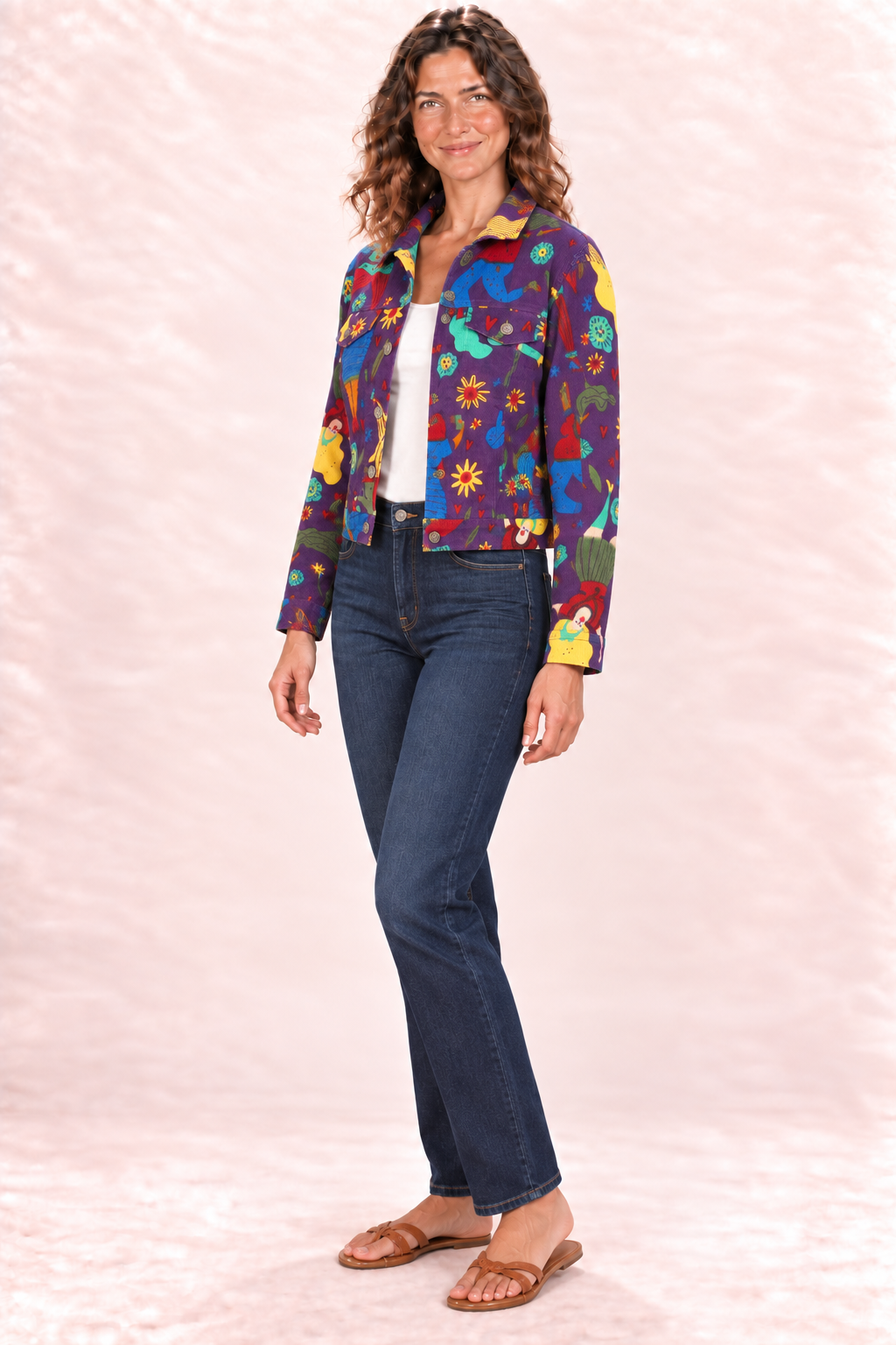 Corduroy Jacket - Purple Multicolour Abstract Pattern — Quarter Side
