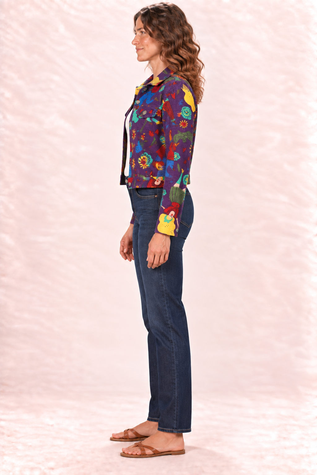 Corduroy Jacket - Purple Multicolour Abstract Pattern — Side