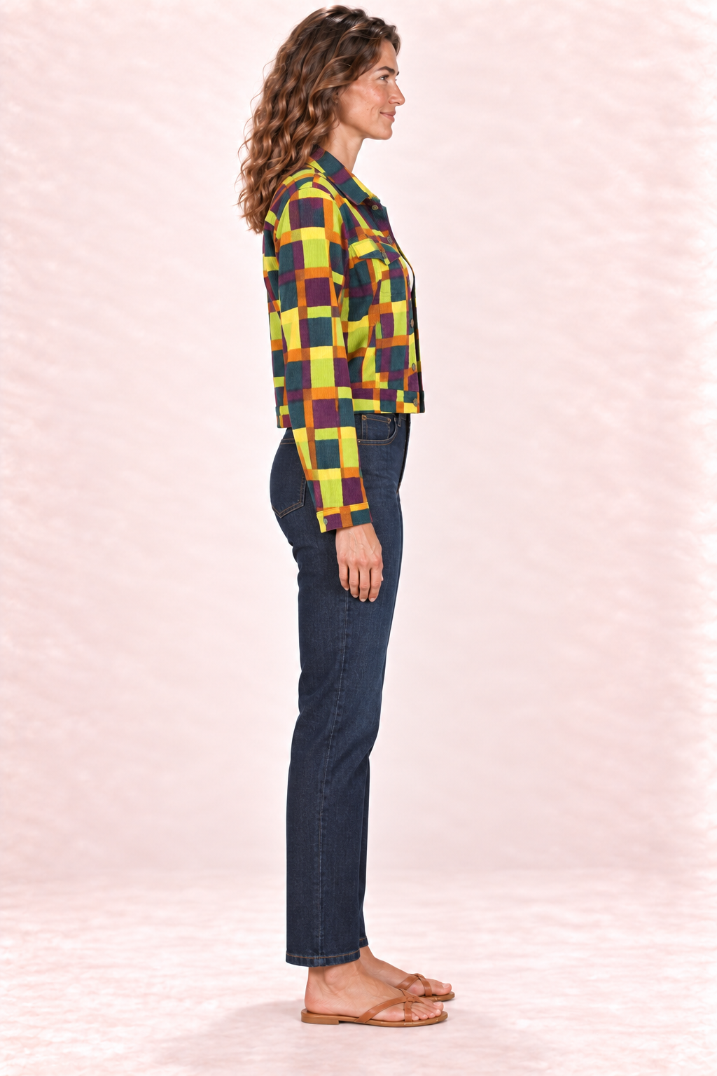 Corduroy Jacket - Yellow Green Multicolour Checks — Side