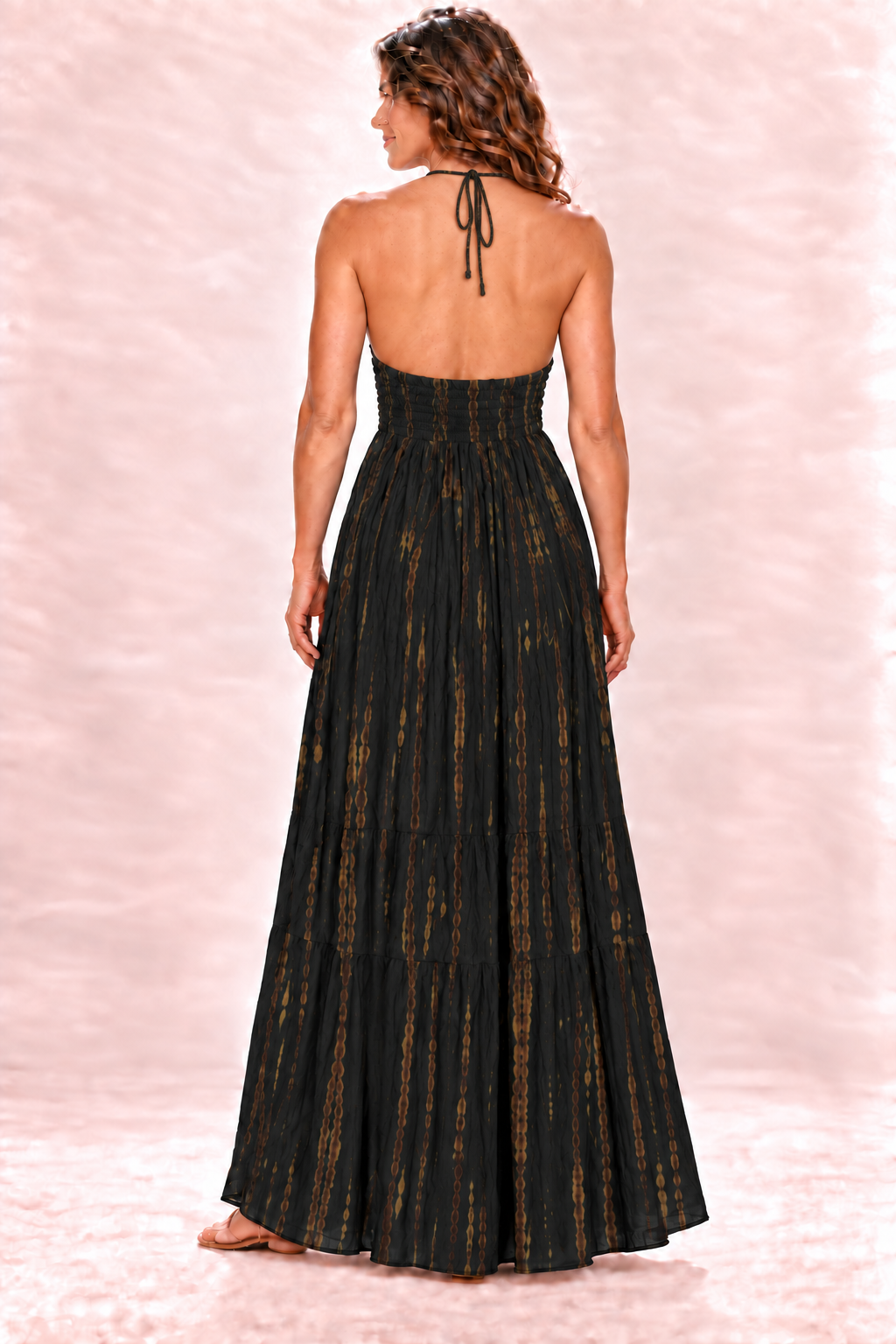 Long Halter Dress - Black and Gold — Back