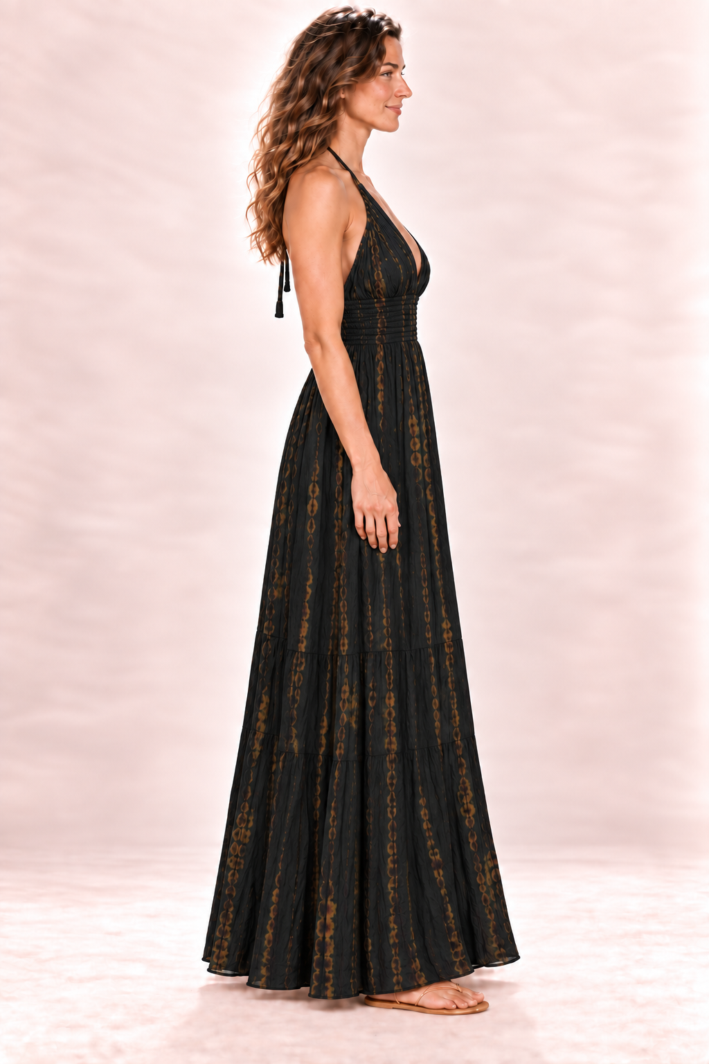 Long Halter Dress - Black and Gold — Side
