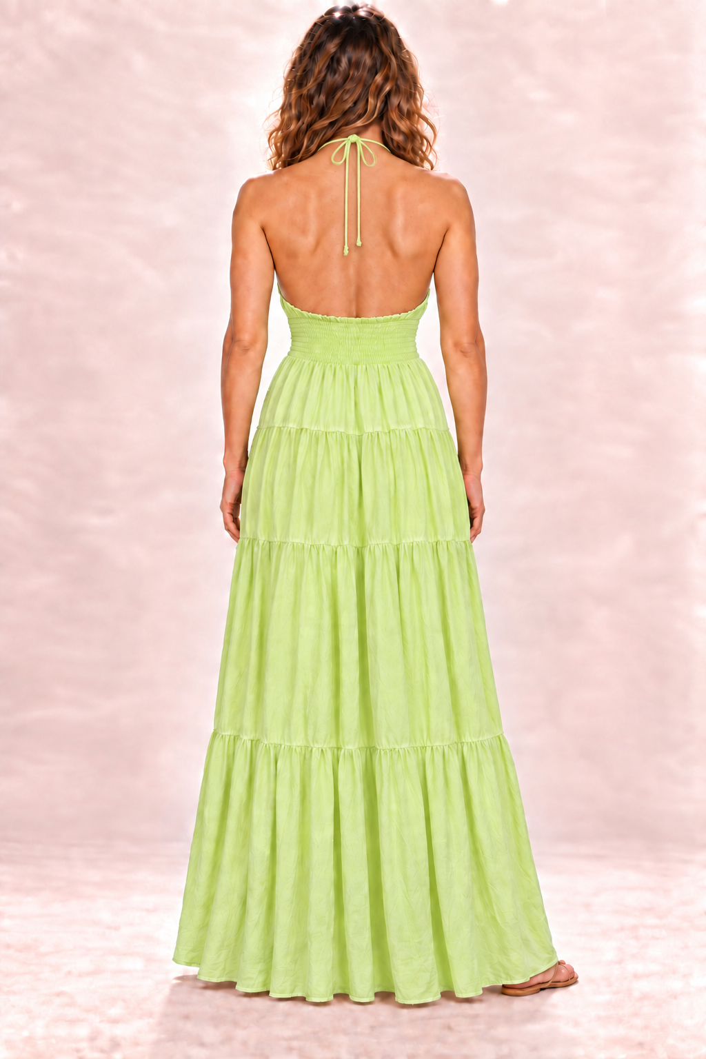 Long Halter Dress - Light Green — Back