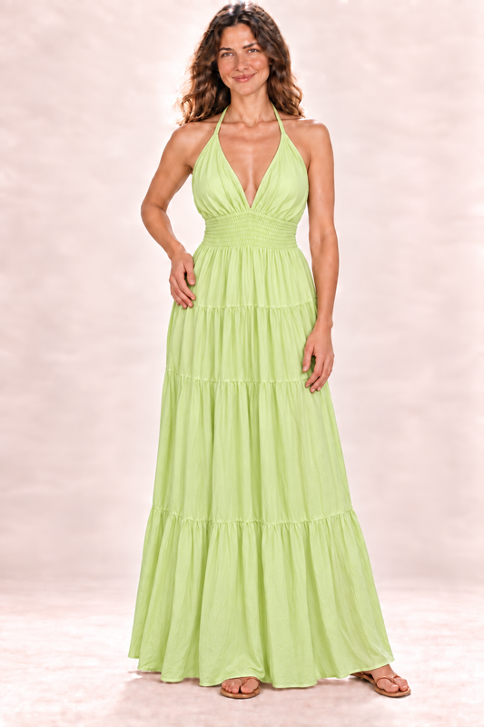 Long Halter Dress - Light Green — front view