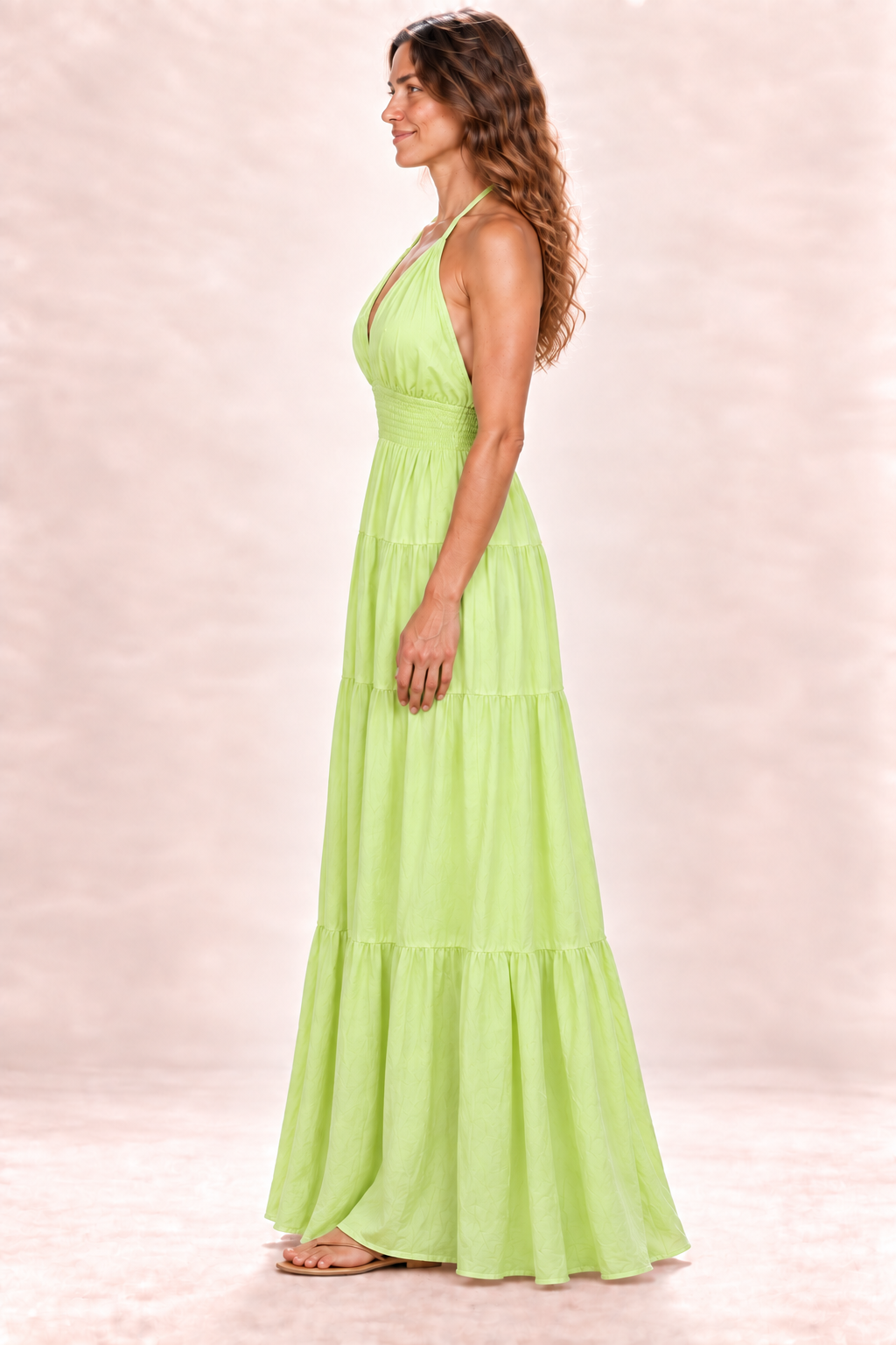 Long Halter Dress - Light Green — Side