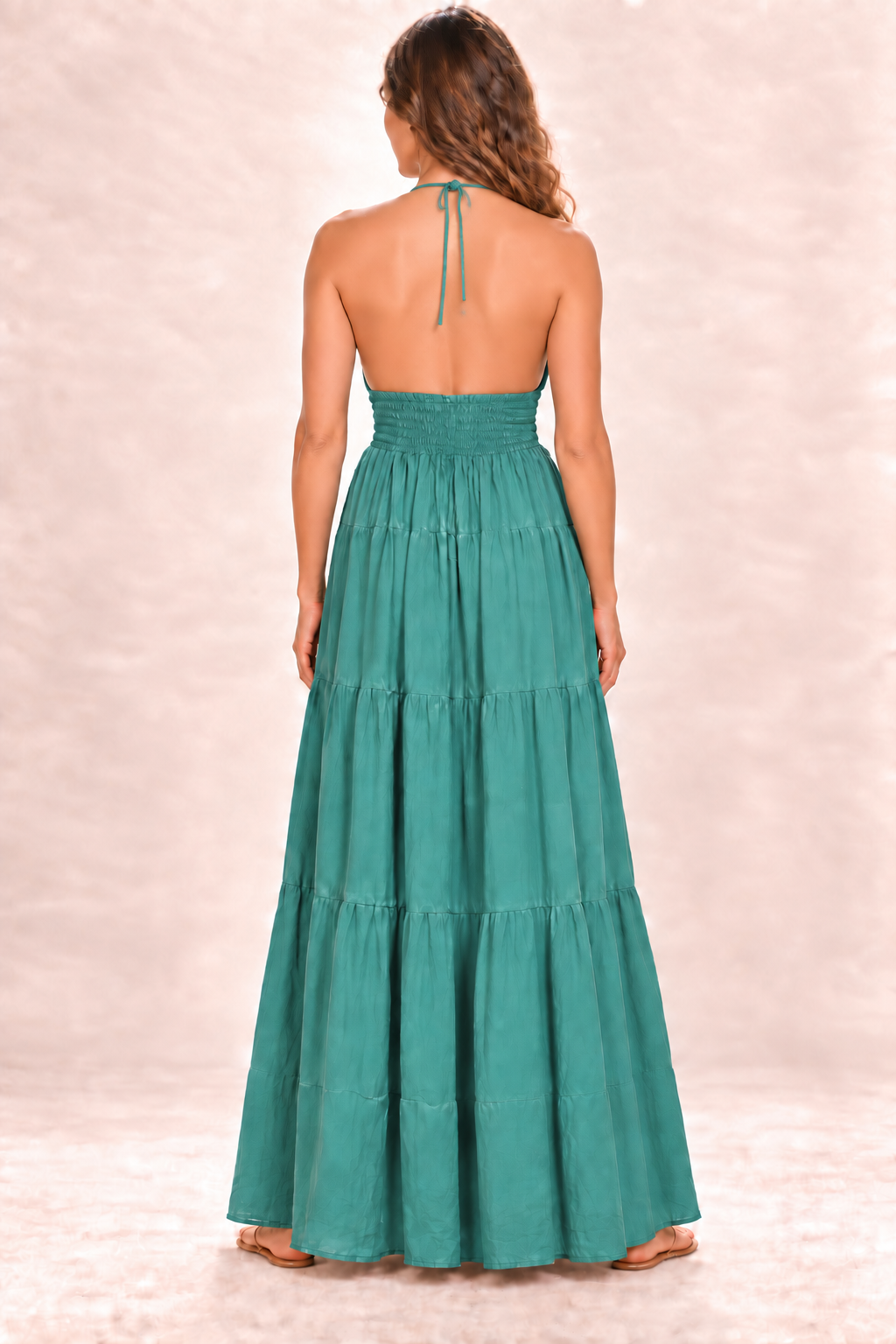Long Halter Dress - Teal — Back