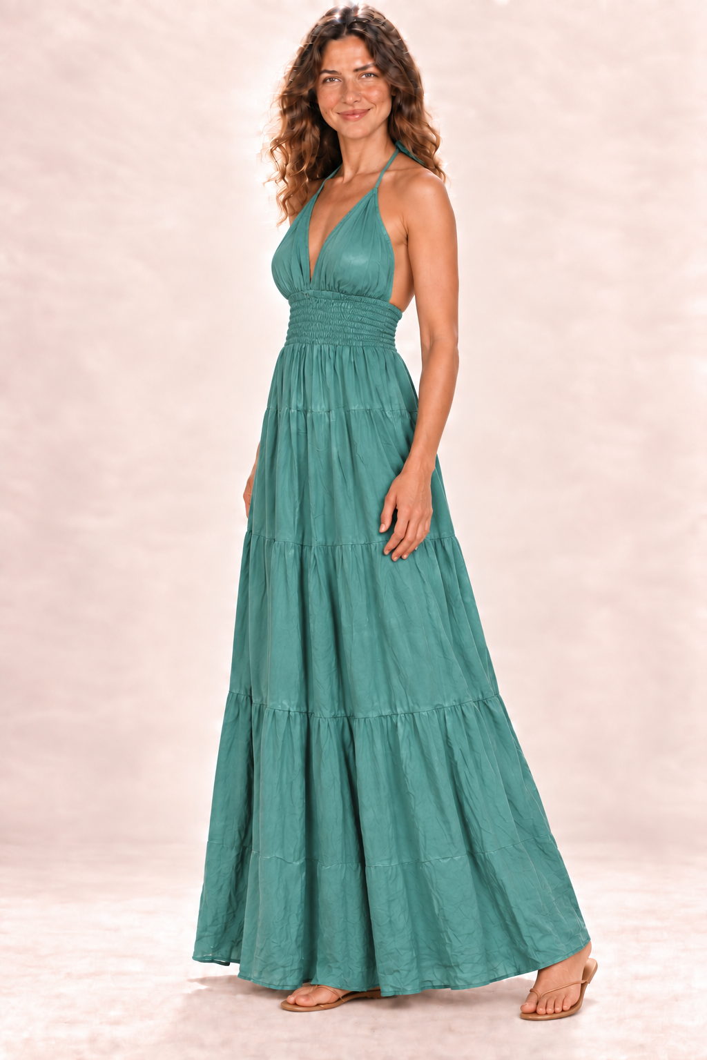 Long Halter Dress - Teal — Quarter Side