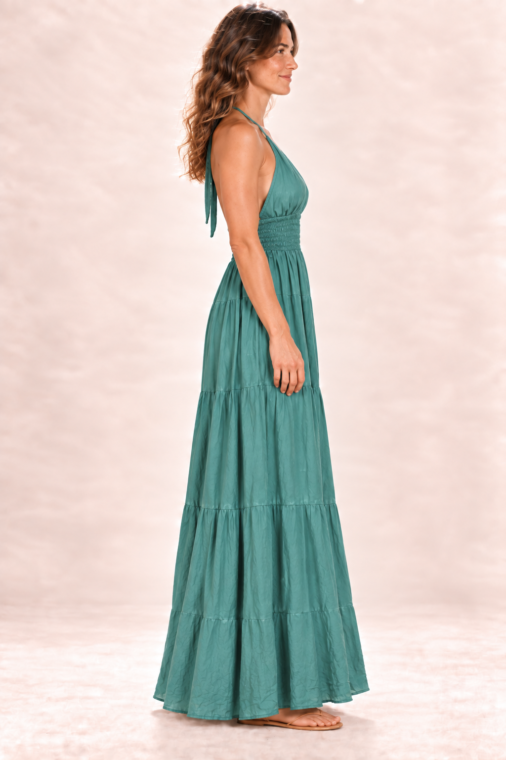 Long Halter Dress - Teal — Side