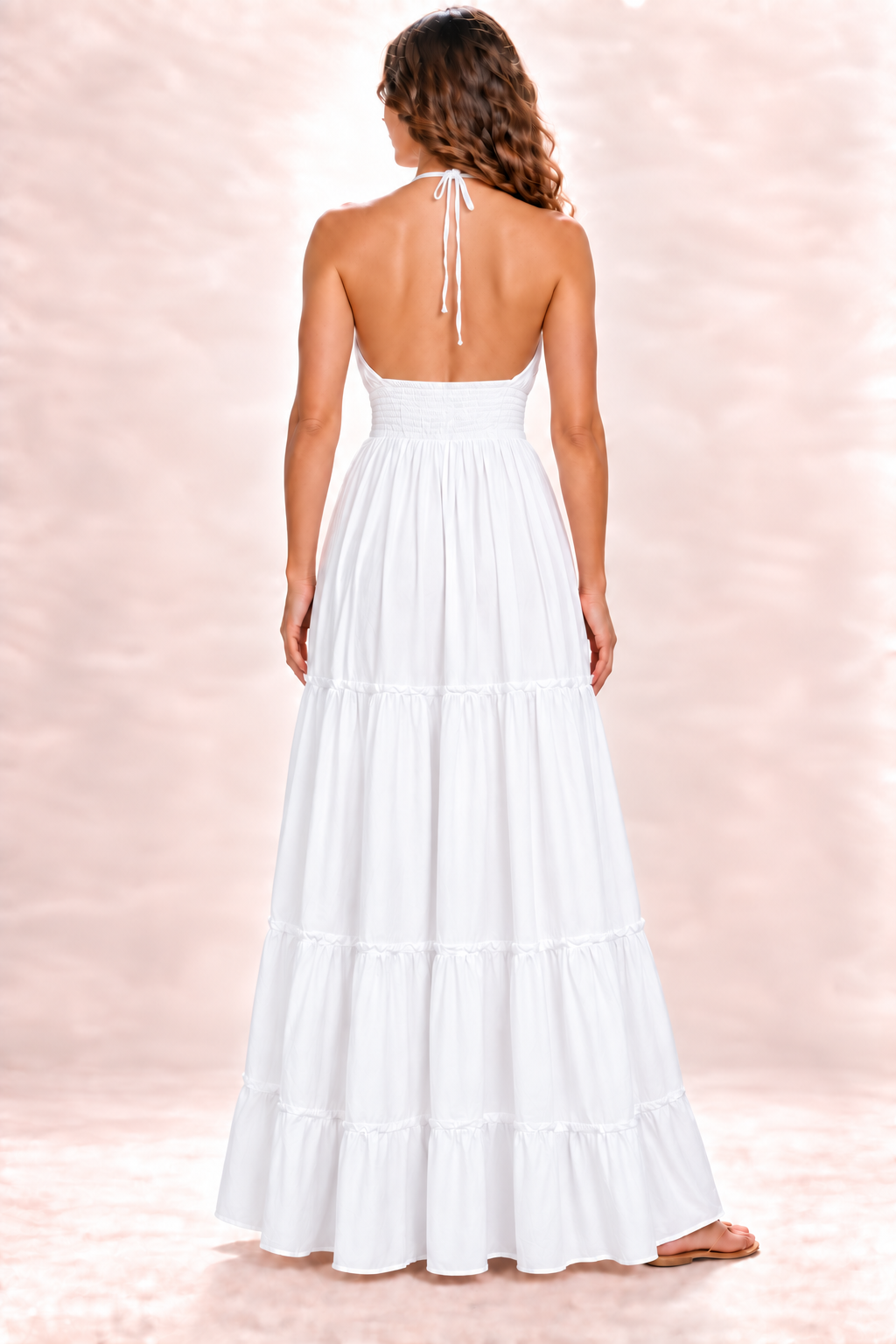 Long Halter Dress - White — Back