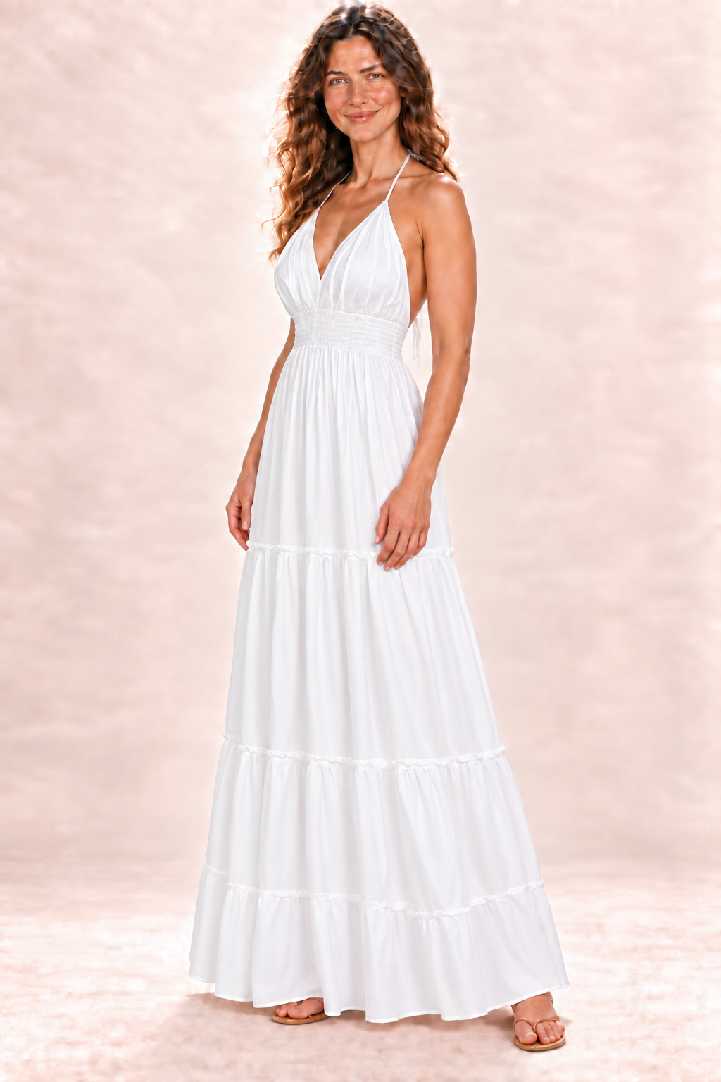 Long Halter Dress - White — Quarter Side
