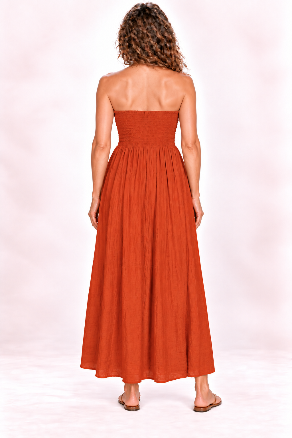 Silk Long Dress and Skirt - Rust Orange — Dress — Back