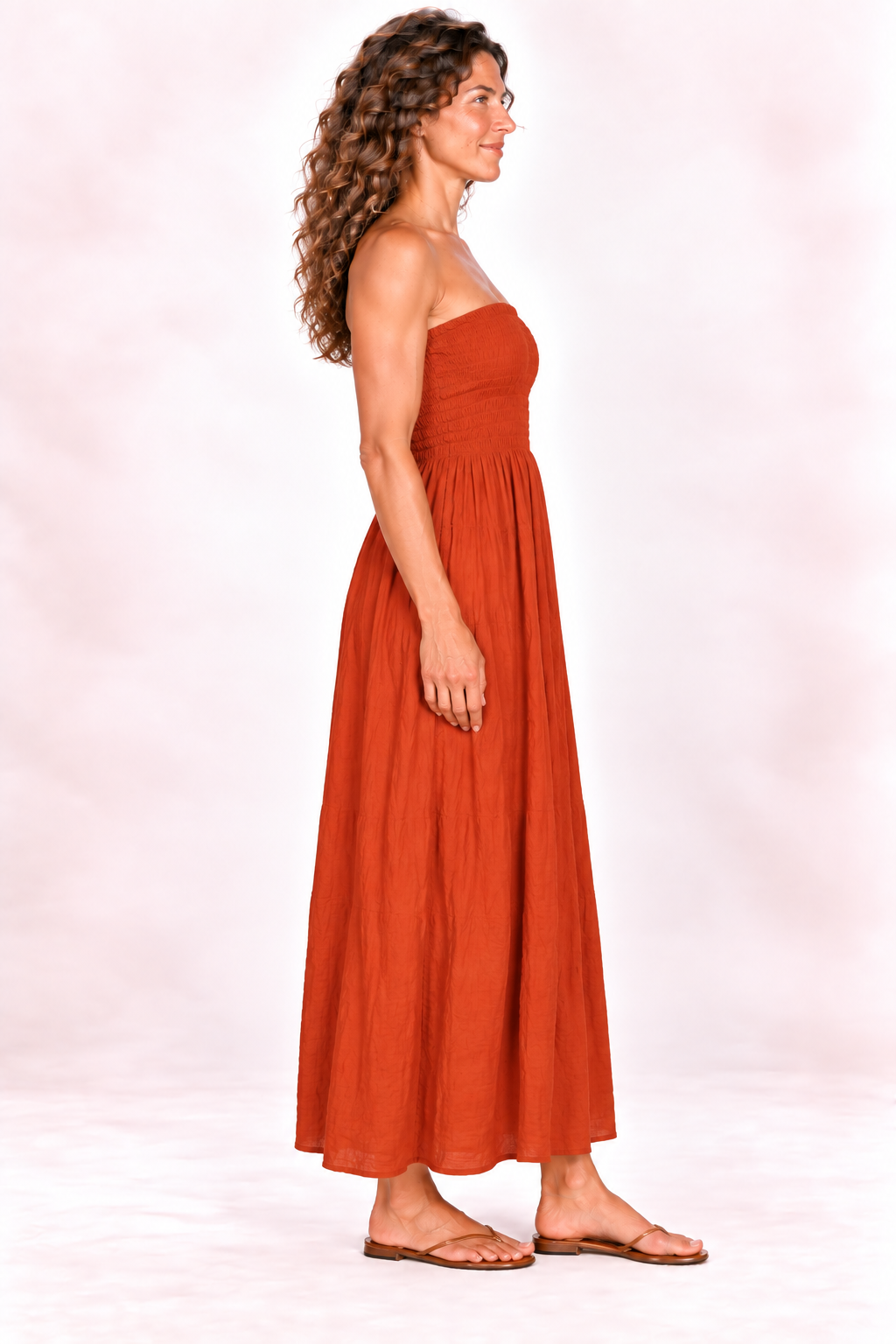Silk Long Dress and Skirt - Rust Orange — Dress — Side