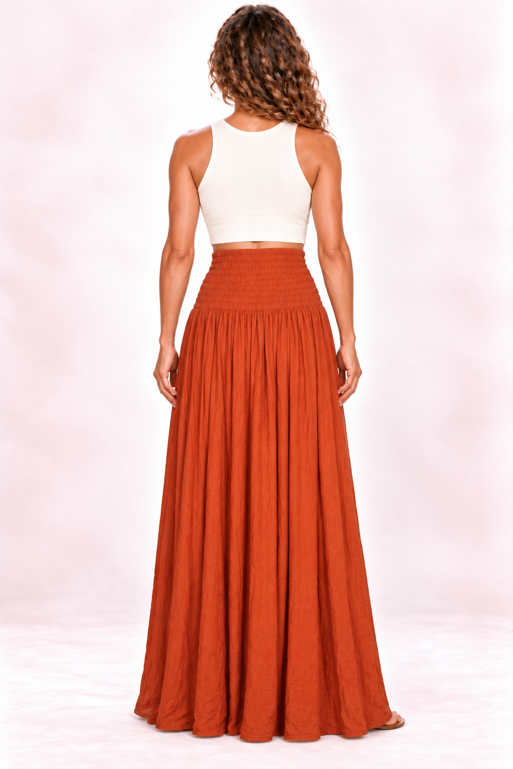 Silk Long Dress and Skirt - Rust Orange — Skirt — Back