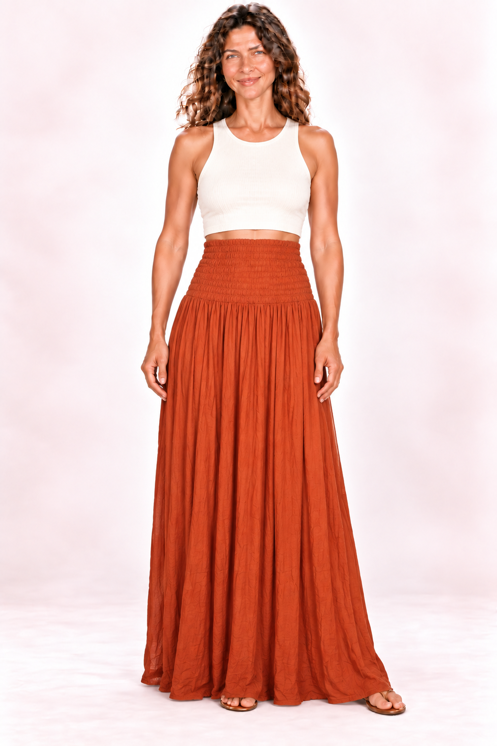 Silk Long Dress and Skirt - Rust Orange — Skirt — front view