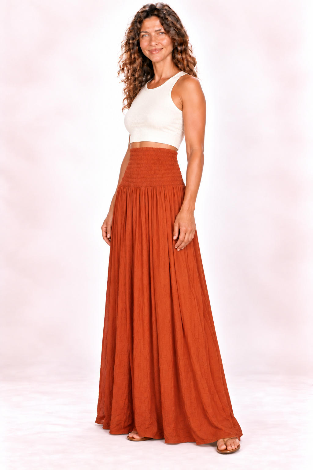 Silk Long Dress and Skirt - Rust Orange — Skirt — Quarter Side