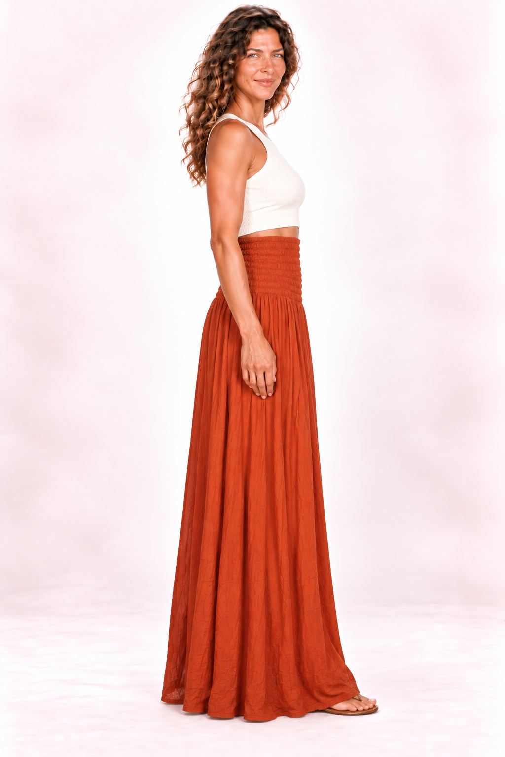 Silk Long Dress and Skirt - Rust Orange — Skirt — Side