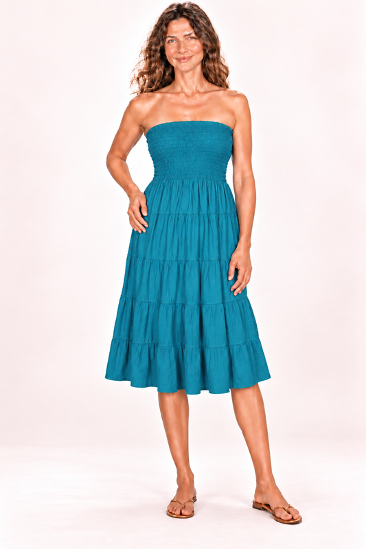 Silk Long Dress and Skirt - Teal — Dress — front view