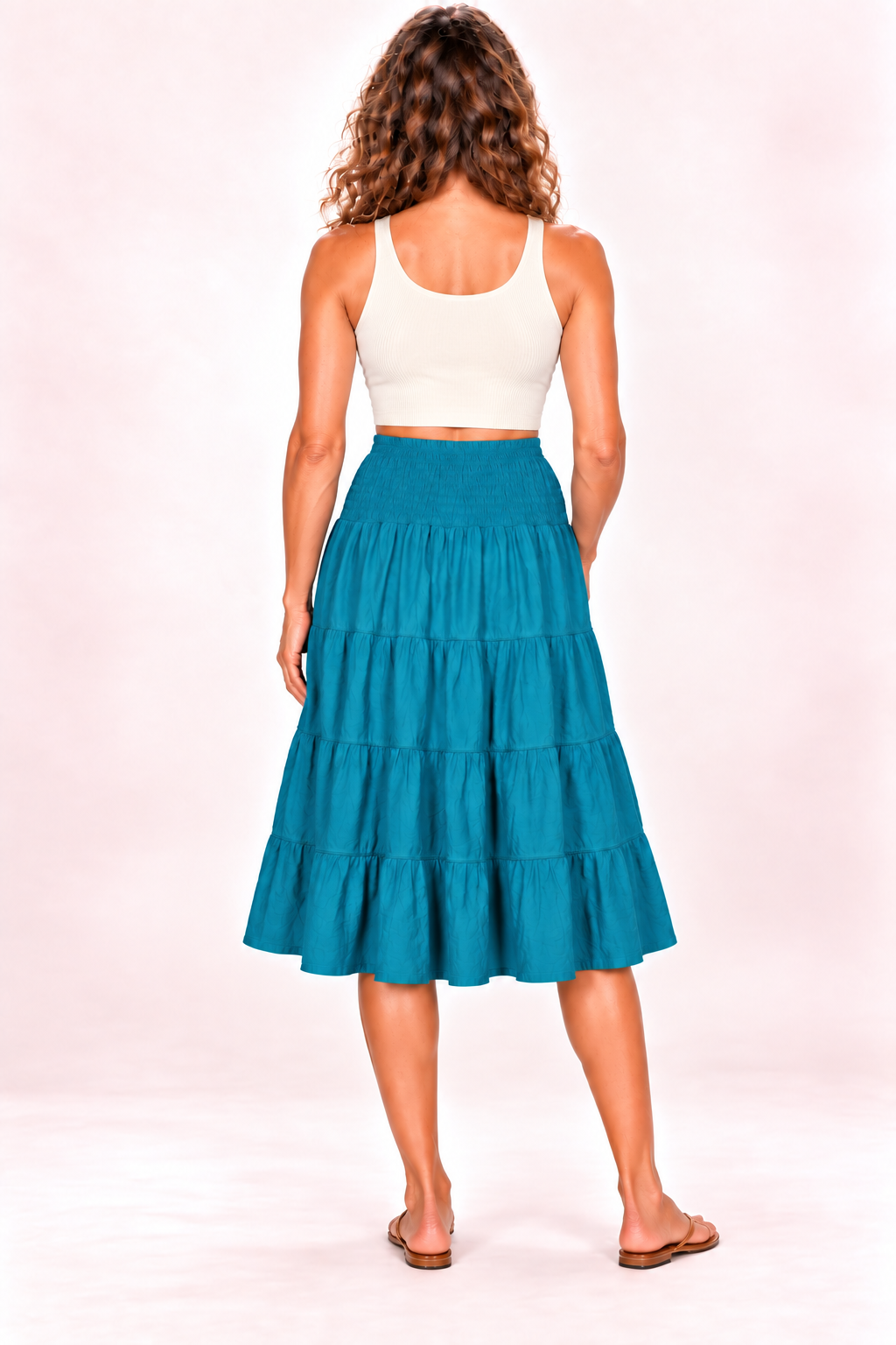 Silk Long Dress and Skirt - Teal — Skirt — Back