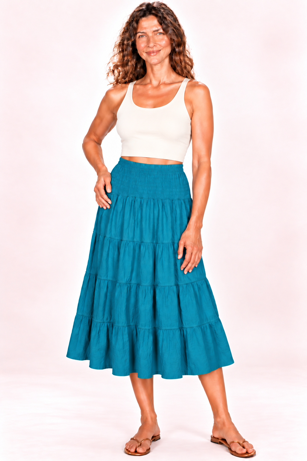 Silk Long Dress and Skirt - Teal — Skirt — Closeup