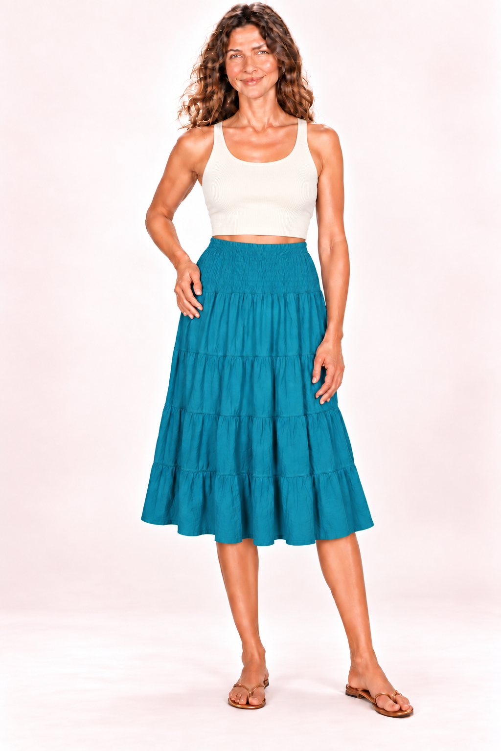 Silk Long Dress and Skirt - Teal — Skirt — front view