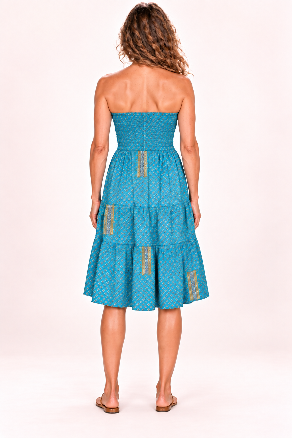 Silk Long Dress and Skirt - Turquoise Pattern — Dress — Back