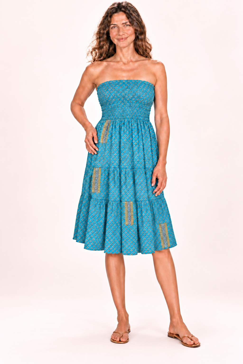 Silk Long Dress and Skirt - Turquoise Pattern — Dress — front view