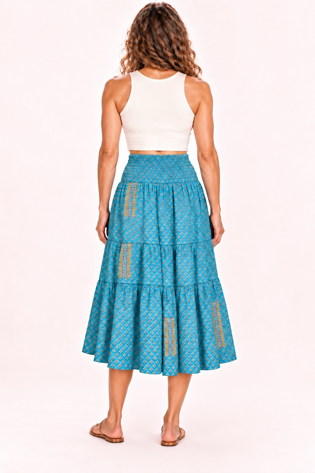 Silk Long Dress and Skirt - Turquoise Pattern — Skirt — Back