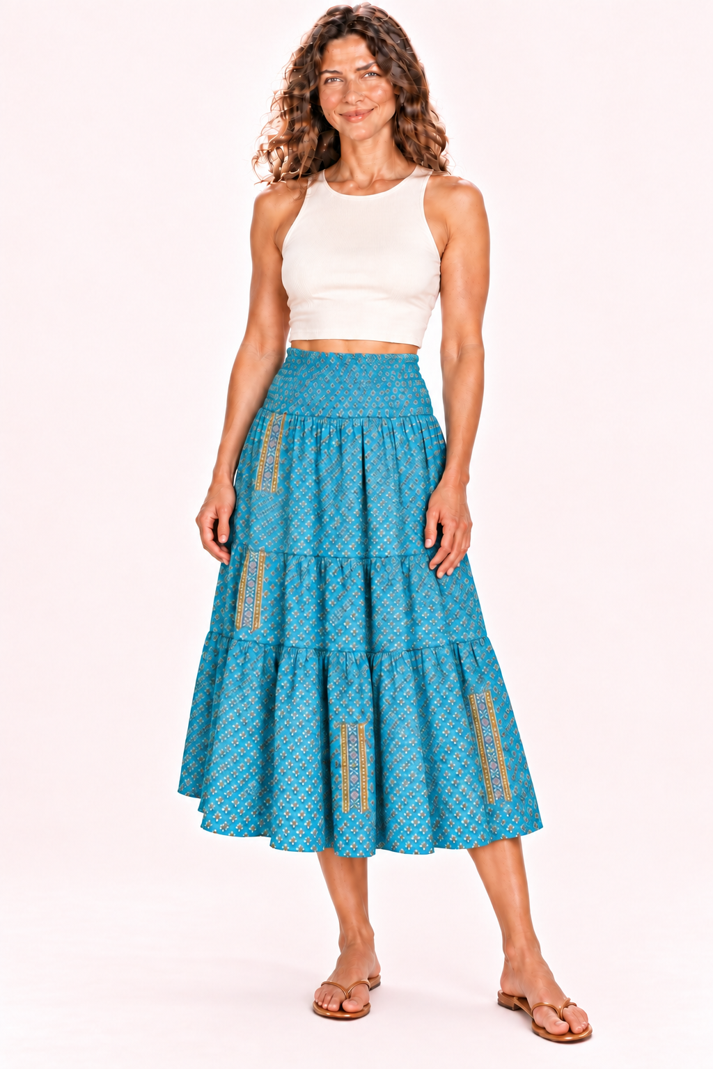 Silk Long Dress and Skirt - Turquoise Pattern — Skirt — Closeup