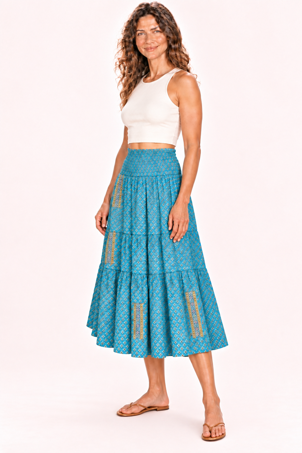 Silk Long Dress and Skirt - Turquoise Pattern — Skirt — Quarter Side