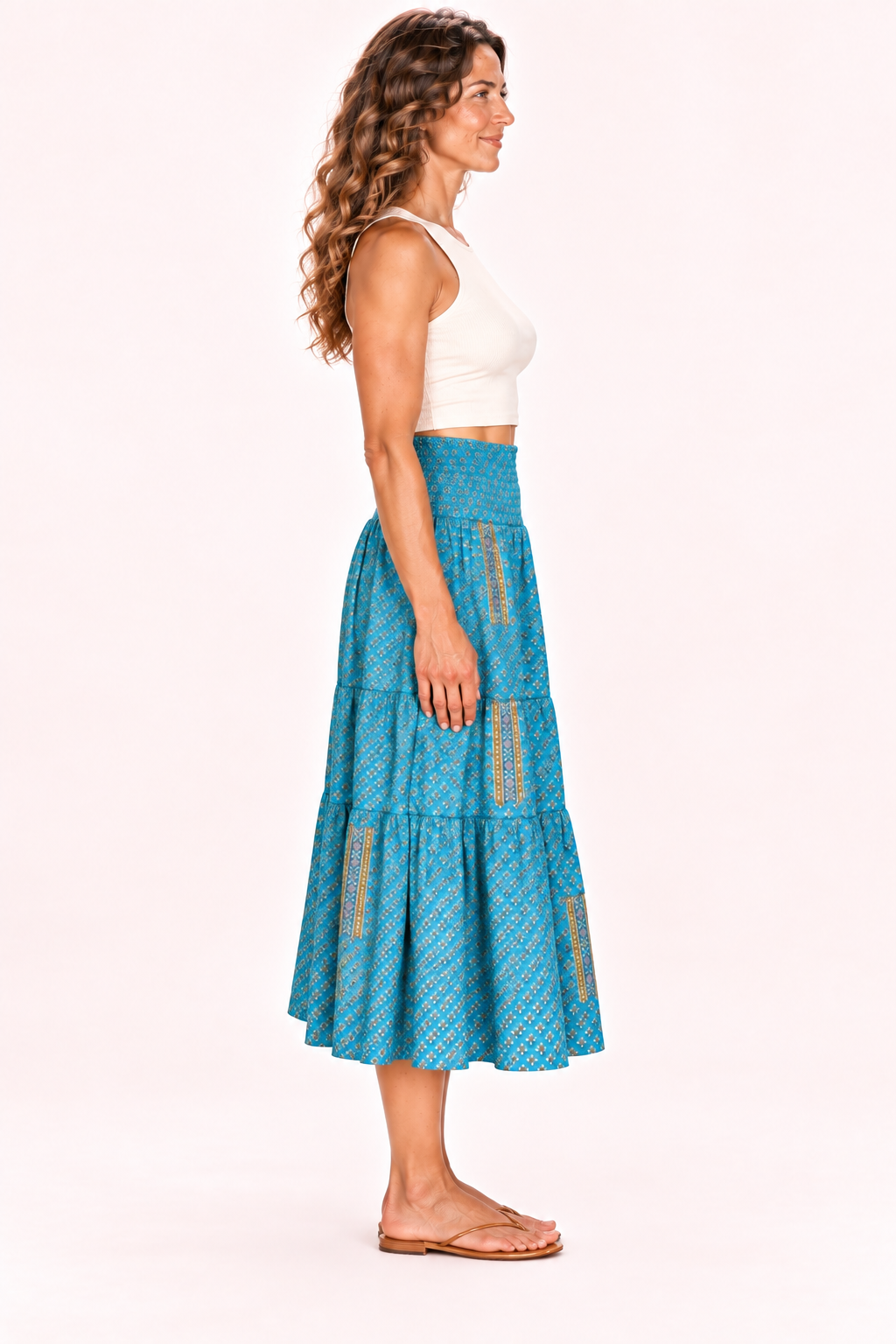 Silk Long Dress and Skirt - Turquoise Pattern — Skirt — Side