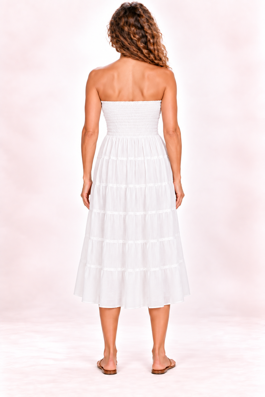 Silk Long Dress and Skirt - White — Dress — Back