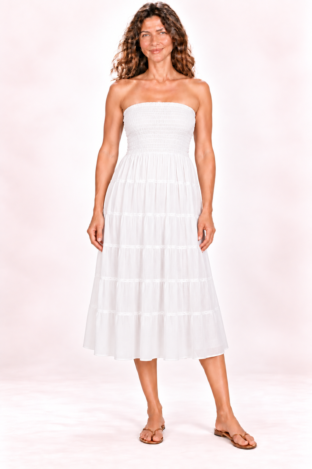 Silk Long Dress and Skirt - White — Dress — front view