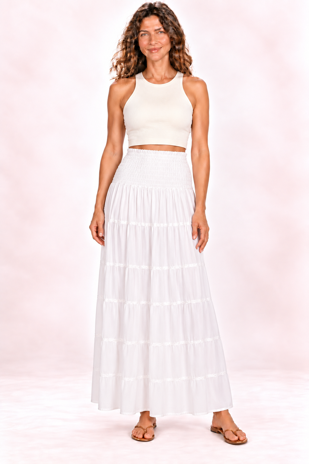 Silk Long Dress and Skirt - White — Skirt — front view