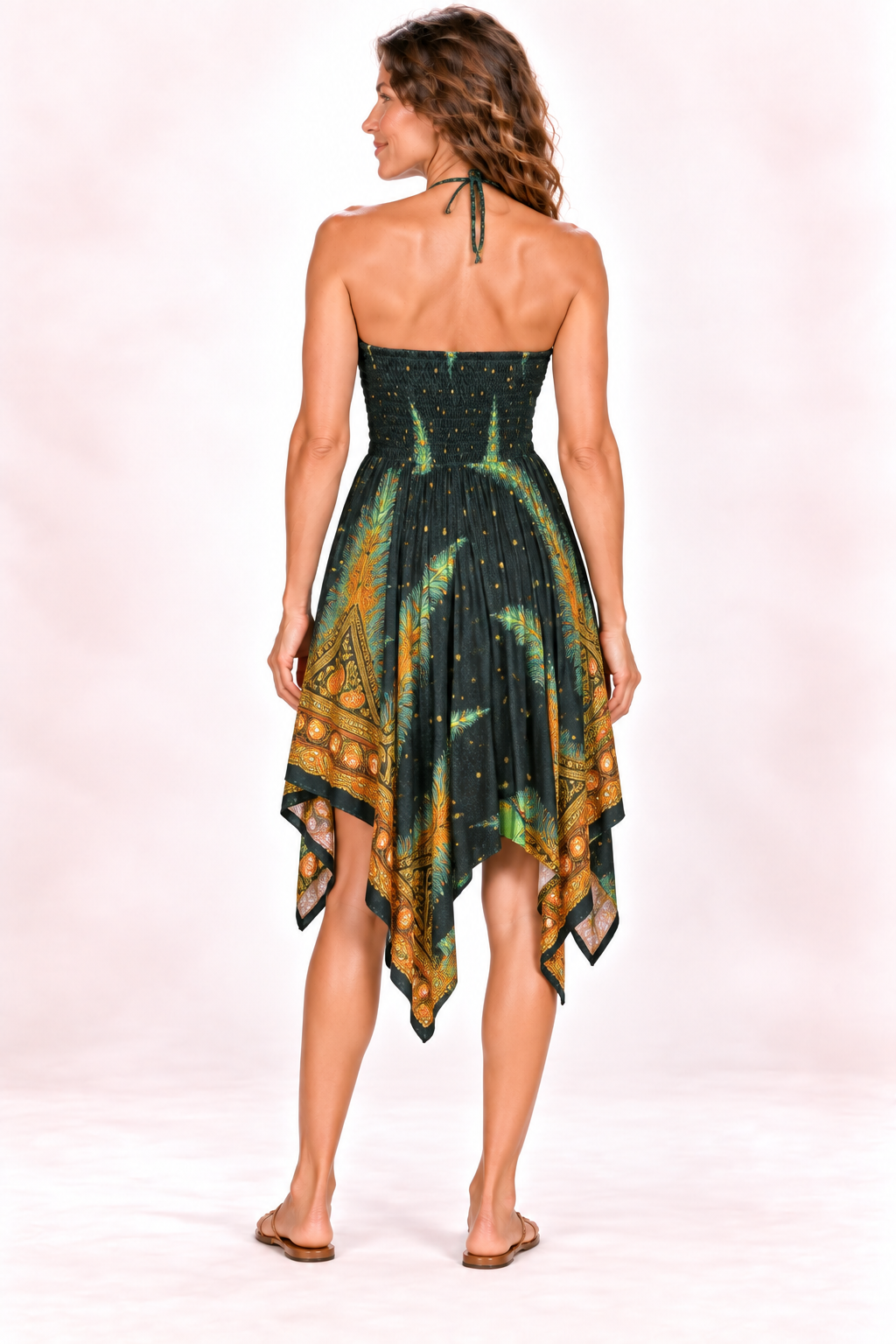 Zig Zag Dress and Skirt - Black Gold Feather Pattern — Dress — Back