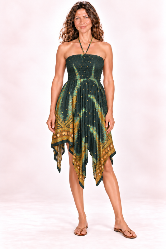 Zig Zag Dress and Skirt - Black Gold Feather Pattern — Dress — front view