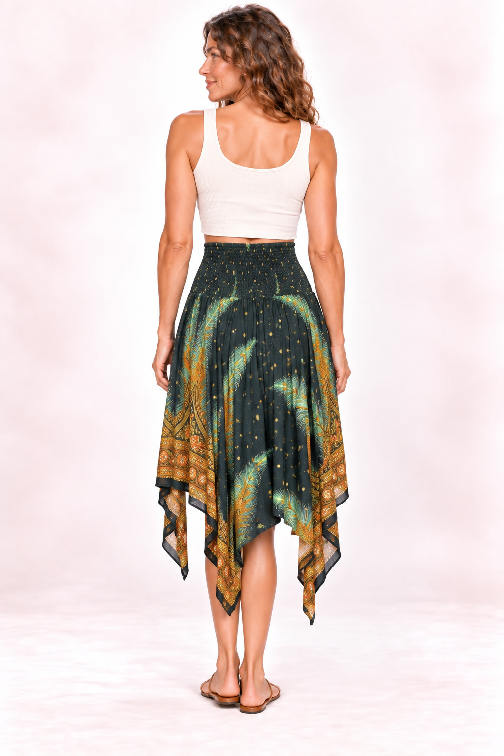 Zig Zag Dress and Skirt - Black Gold Feather Pattern — Skirt — Back
