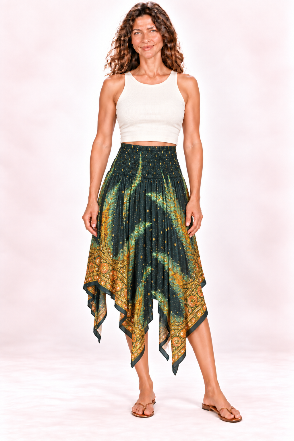 Zig Zag Dress and Skirt - Black Gold Feather Pattern — Skirt — front view