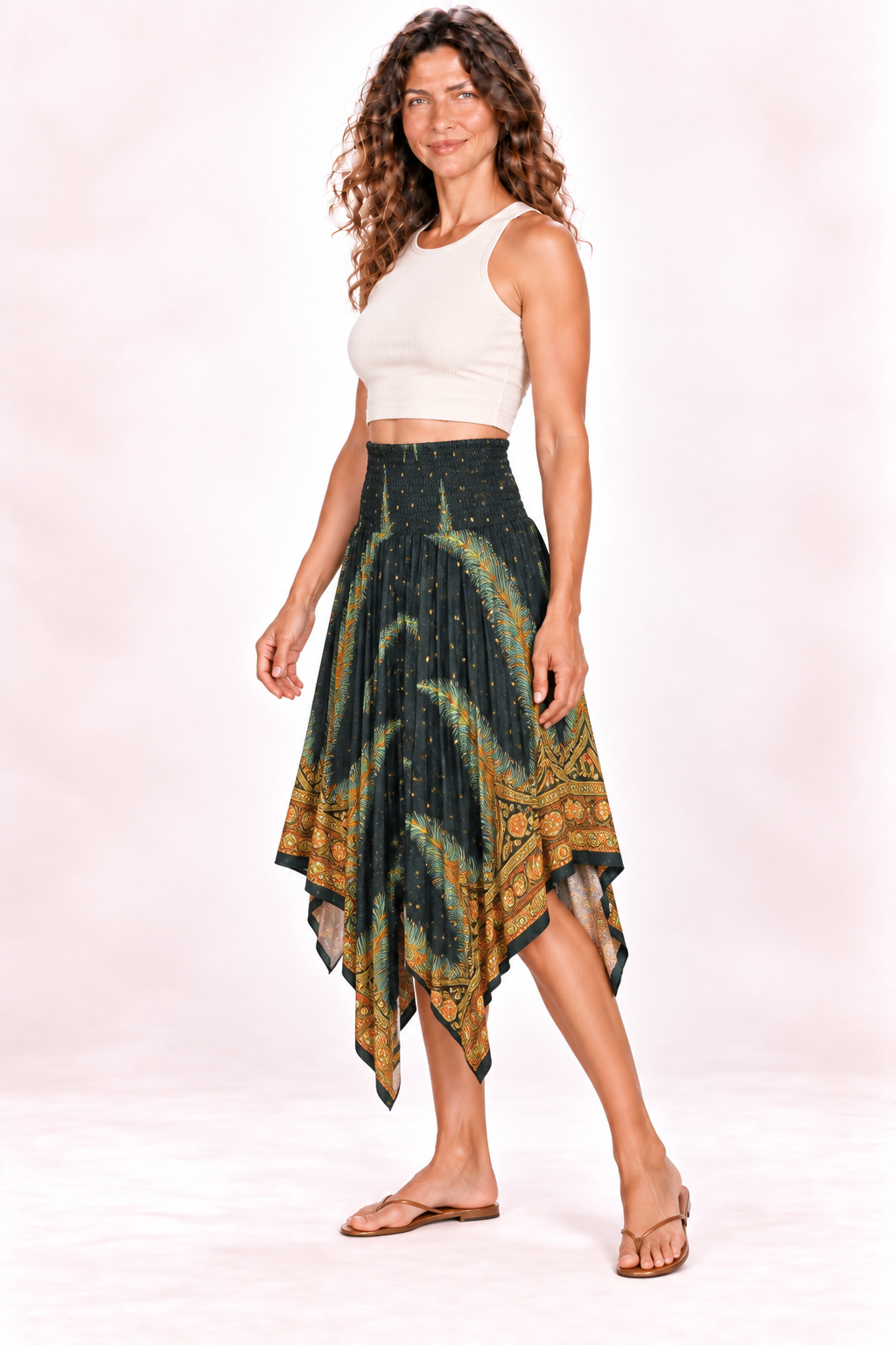 Zig Zag Dress and Skirt - Black Gold Feather Pattern — Skirt — Quarter Side