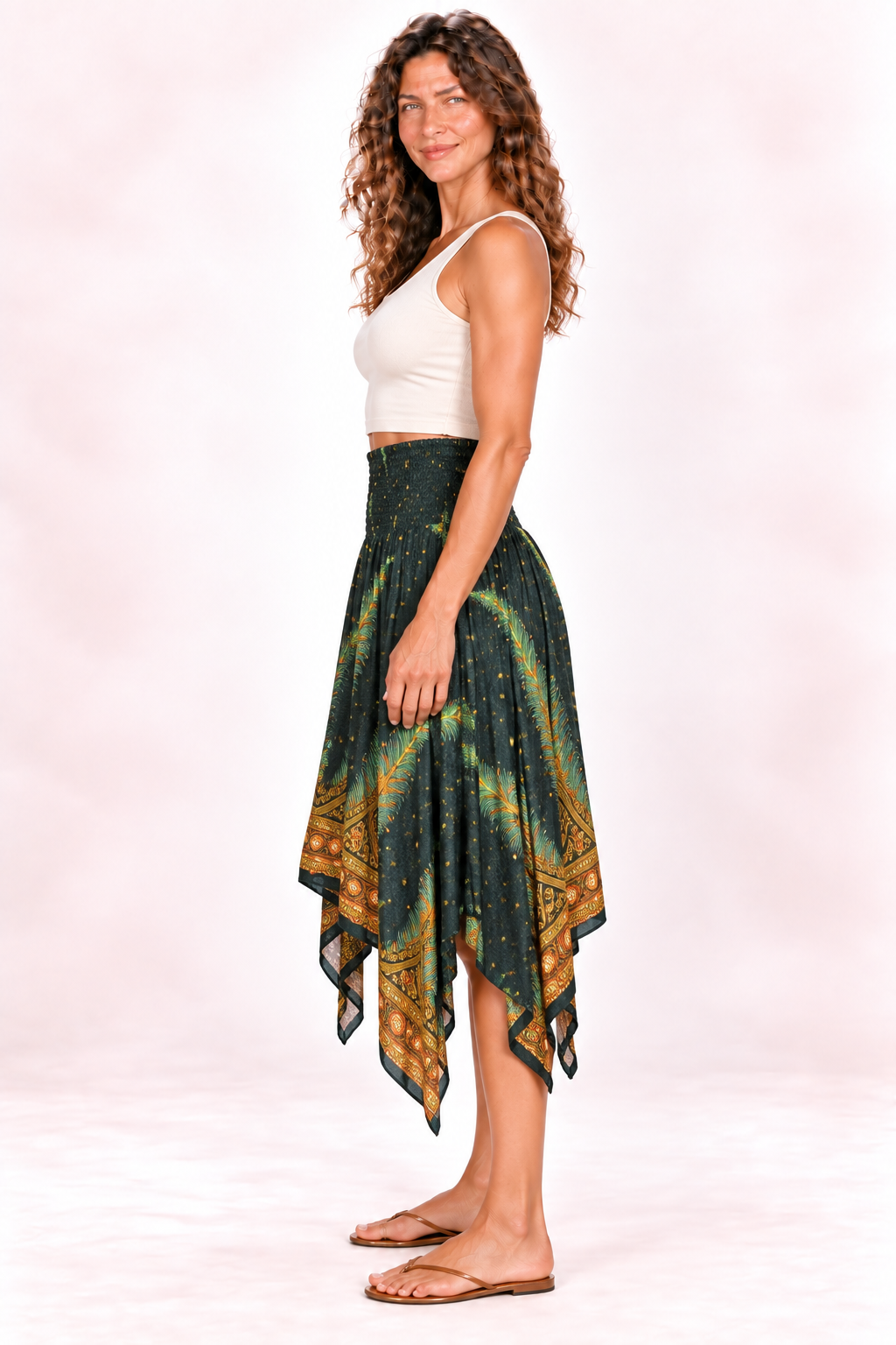 Zig Zag Dress and Skirt - Black Gold Feather Pattern — Skirt — Side