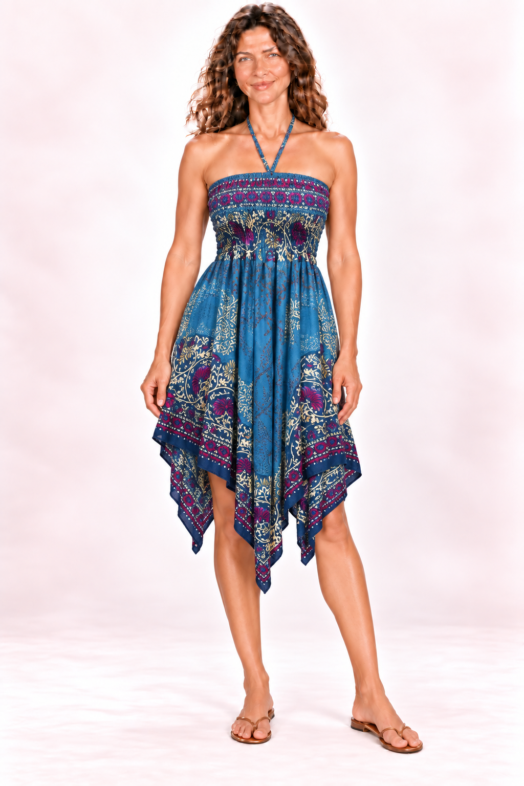 Zig Zag Dress and Skirt - Blue Purple Floral — Dress — front view