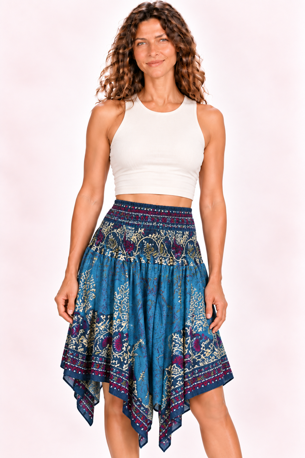 Zig Zag Dress and Skirt - Blue Purple Floral — Skirt — Closeup