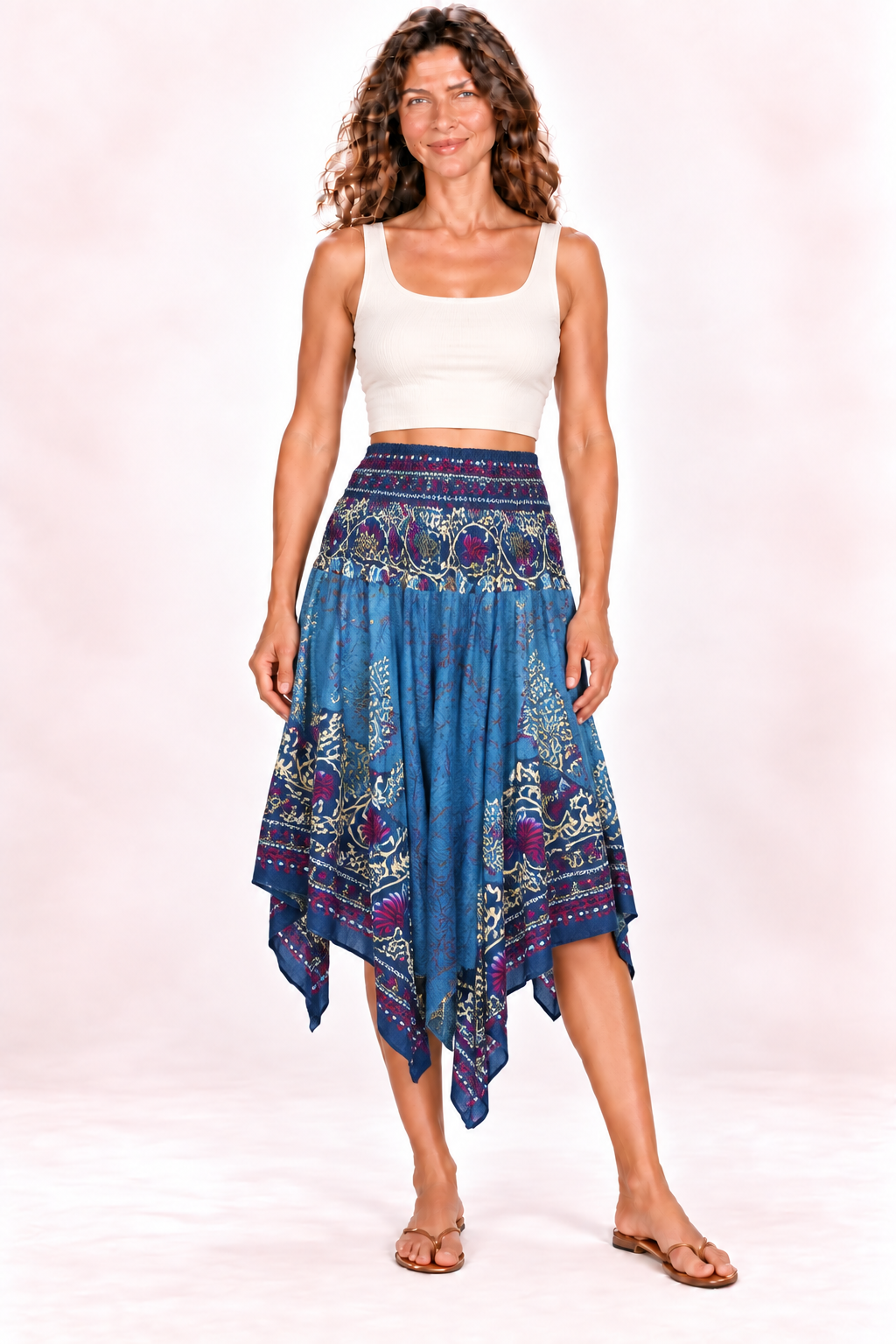 Zig Zag Dress and Skirt - Blue Purple Floral — Skirt — front view