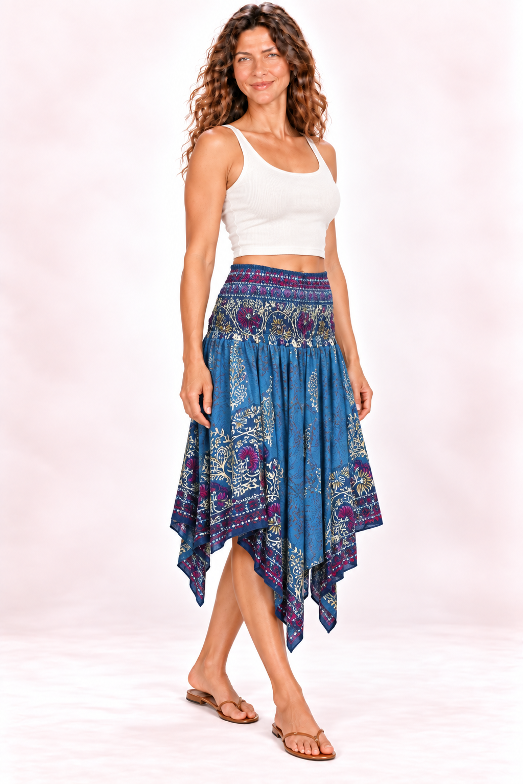 Zig Zag Dress and Skirt - Blue Purple Floral — Skirt — Quarter Side