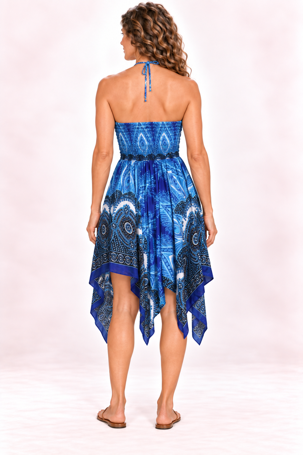 Zig Zag Dress and Skirt - Blue White Paisley — Dress — Back