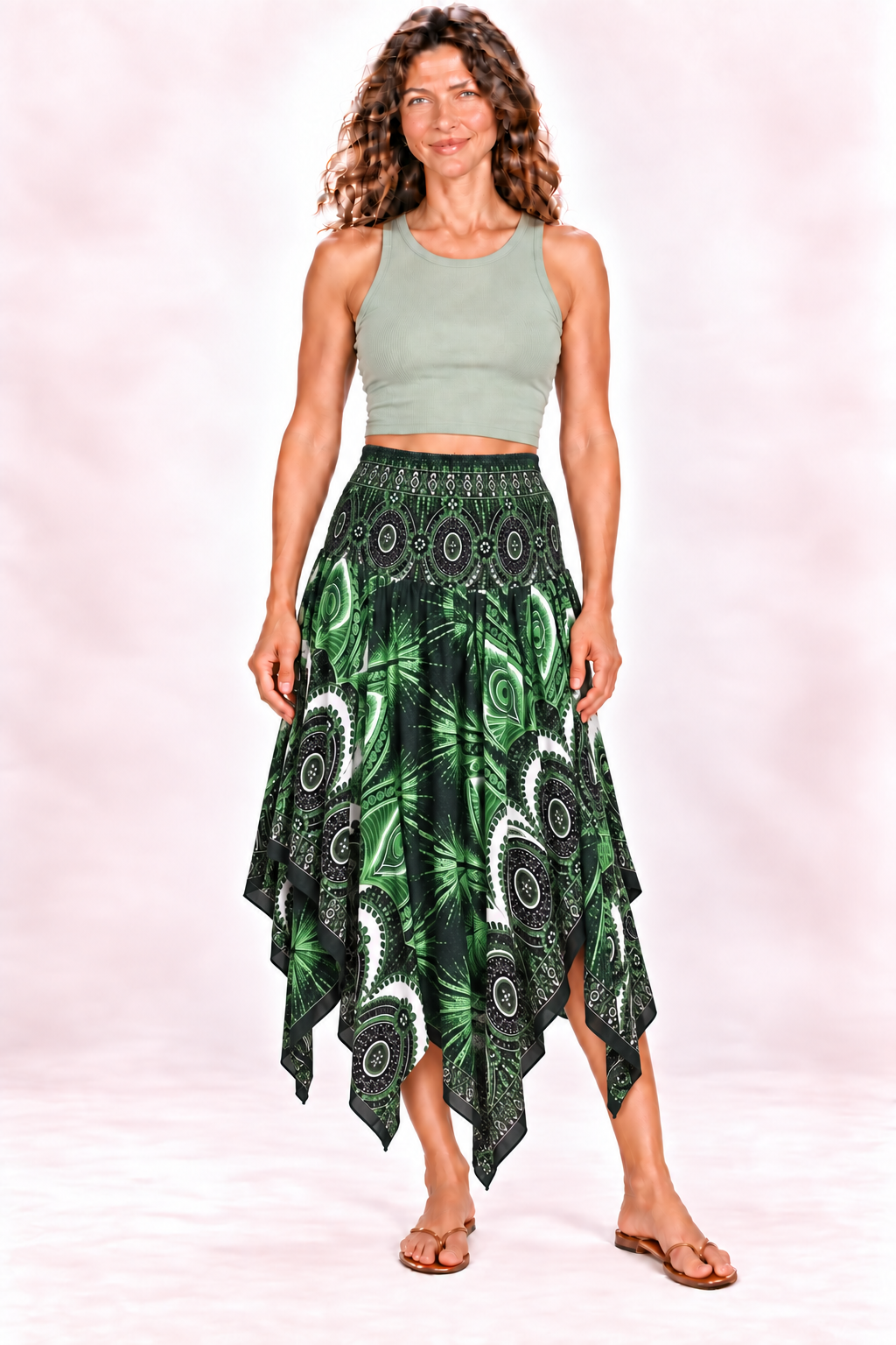 Zig Zag Dress and Skirt - Green Black Paisley — Skirt — front view