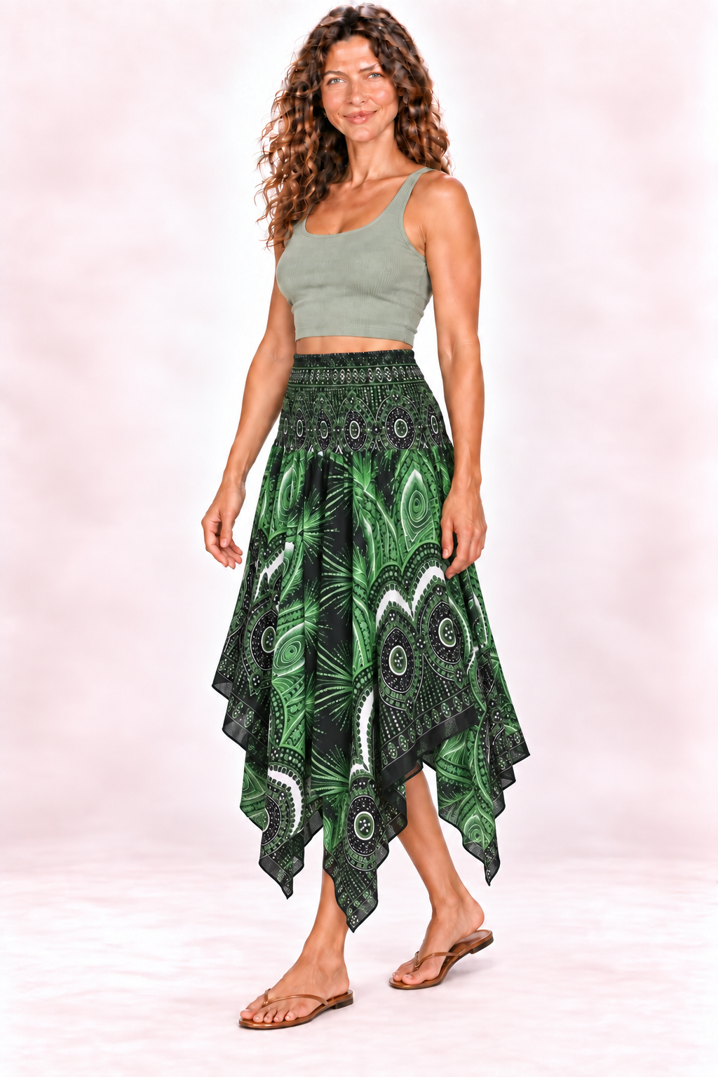 Zig Zag Dress and Skirt - Green Black Paisley — Skirt — Quarter Side