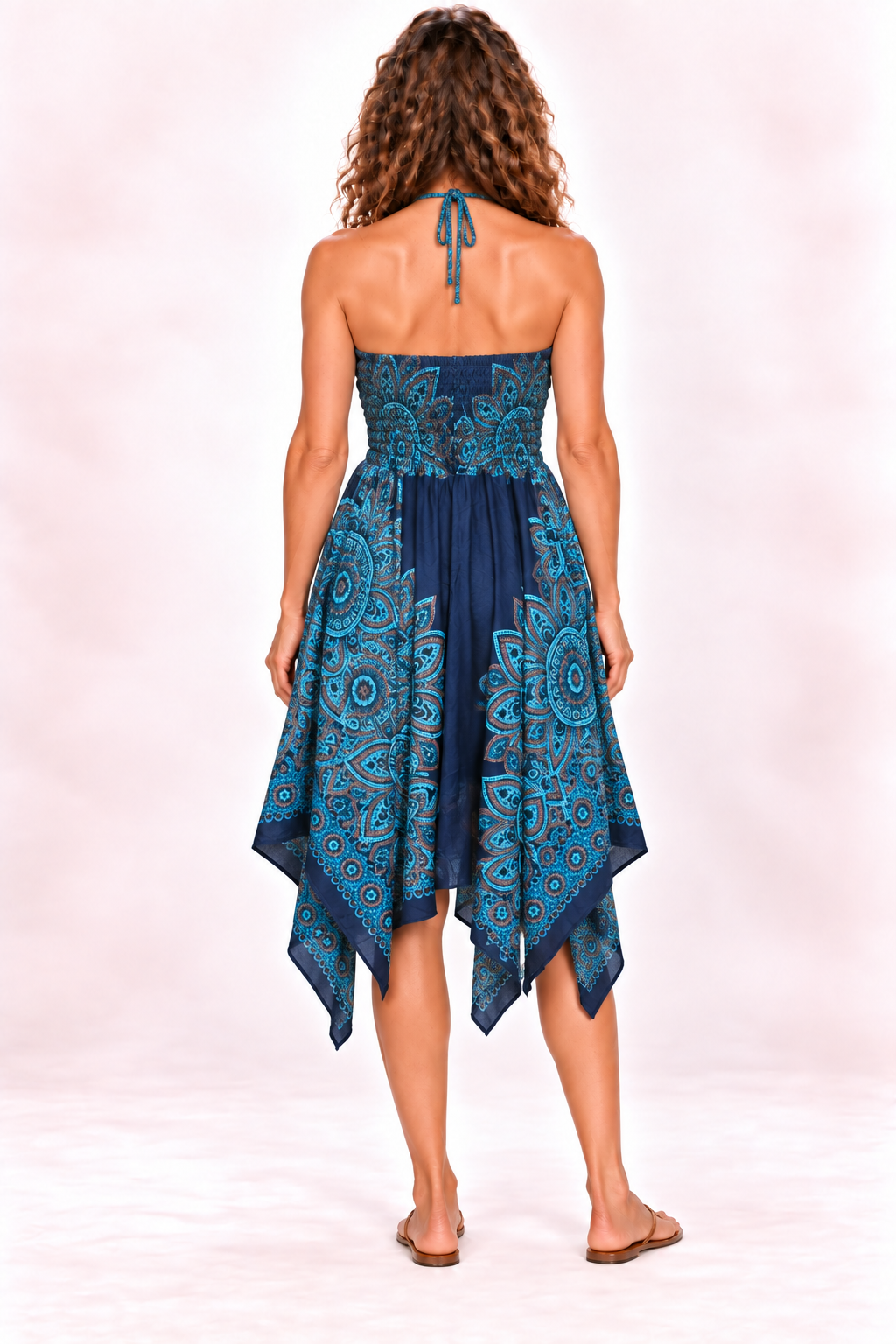 Zig Zag Dress and Skirt - Navy Turquoise Mandala — Dress — Back