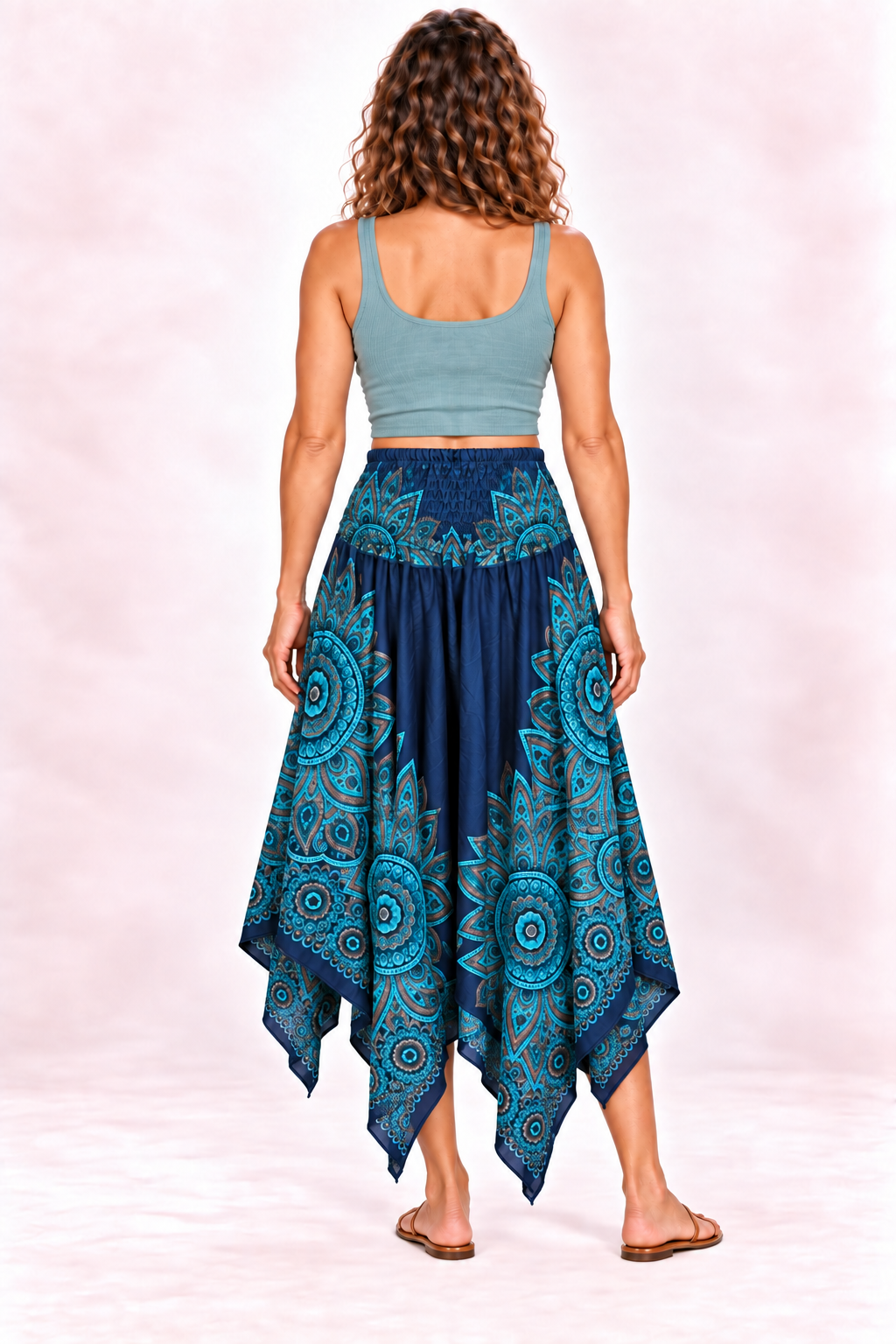 Zig Zag Dress and Skirt - Navy Turquoise Mandala — Skirt — Back